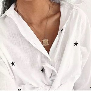 Rose Flower Square Gold Chain Portrait Pendant